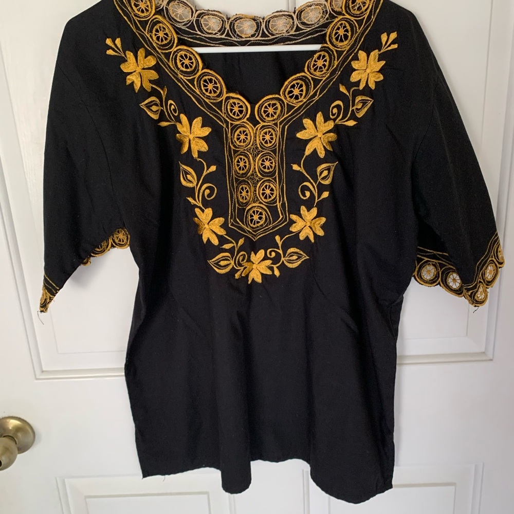 Embroidered Black and Gold Women's Mexican Top